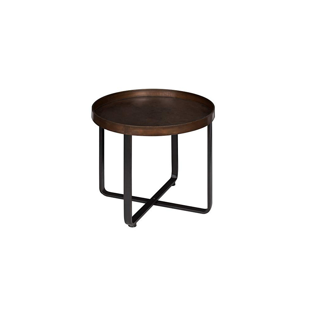 Kate and Laurel Zabel Modern Round Metal End Table with Criss Cross Base, Bronze and Black