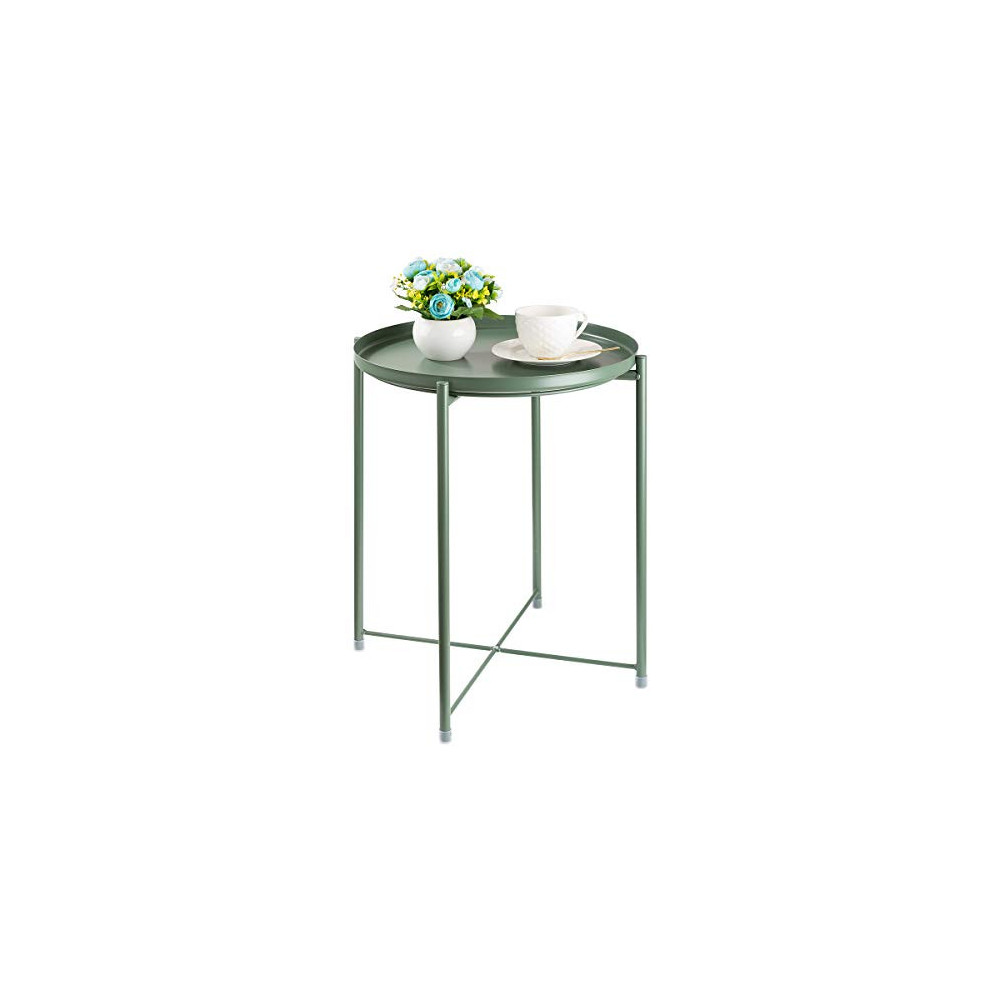 danpinera Tray End Table, Round Metal Tray Table Side Sofa Table Anti-Rust and Waterproof Outdoor & Indoor Snack Table Accent