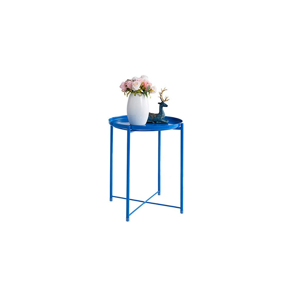 HollyHOME Tray Metal End Table, Sofa Table Small Round Side Tables, Anti-Rust and Waterproof Outdoor & Indoor Snack Table, Ac