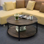 Round Coffee Table Rustic Vintage Industrial Design Furniture Sturdy Metal Frame Legs Sofa Table Cocktail Table with Storage 