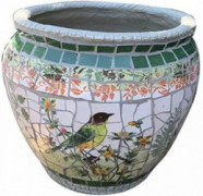 Kioiien Round Large Flower Pots Upscale Ceramic Mosaic Plant Pots Hand-Printed Green Plant Succulent Bonsai Pots Indoor Outdo