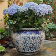 Kioiien Flower Pots Hand-Printed Creative Ceramic Mosaic Flowerpots Indoor Outdoor Garden Green Plant Cylinder Planter Plant 