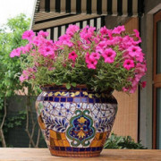 Kioiien Large Plant Pots Hand-Printed Succulent Ceramic Flower Pots Green Plant Bonsai Pots Outdoor Garden Ceramic Mosaic Cyl