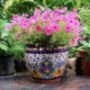 Kioiien Large Plant Pots Hand-Printed Succulent Ceramic Flower Pots Green Plant Bonsai Pots Outdoor Garden Ceramic Mosaic Cyl
