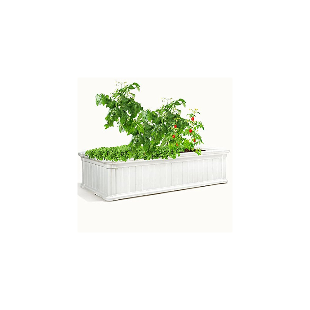 YJYDD 48"x24" Raised Garden Bed Rectangle Plant Box Planter Flower Vegetable White