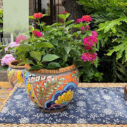 Liiokiy Ceramic Flower Pot Spain Round Classical Outdoor Large Plant Pot Garden Balcony Decor Landscape Vase Container Pots f