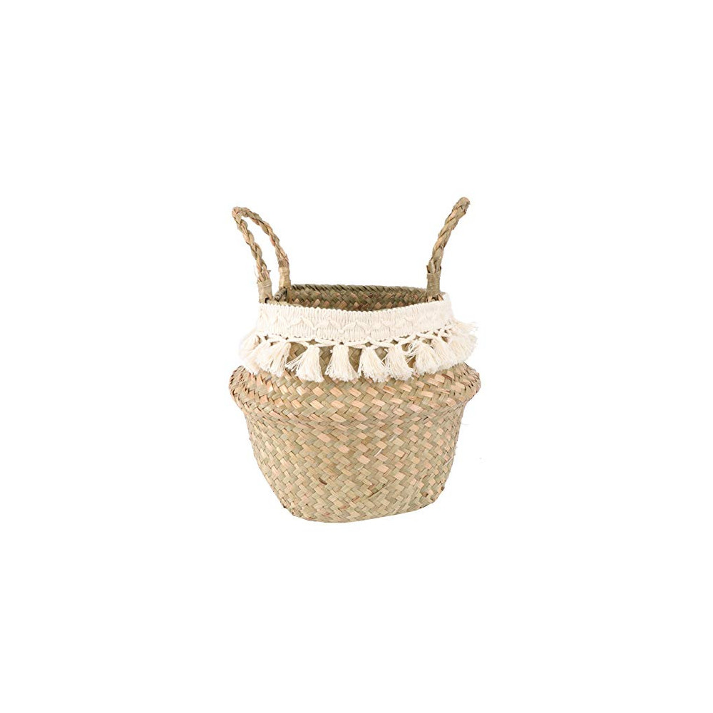 DOITOOL Woven Rattan Seagrass Tote Belly Basket Plant Pots Cover Indoor Decorative for Storage Laundry Picnic and Garden Flow