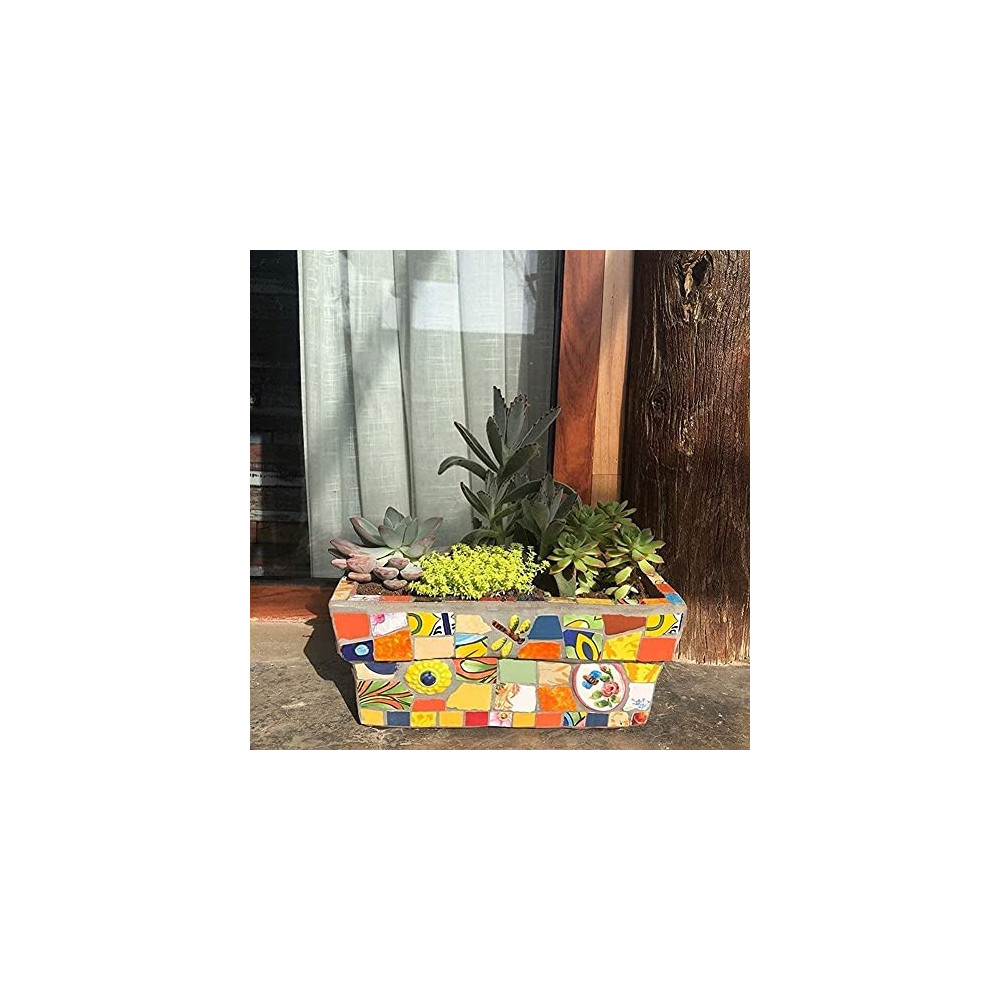 Liiokiy Colorful Vase Rectangular Outdoor Flower Pot Flower Ornaments Hand-Painted Ceramic Mosaic Craft Garden Plant Containe