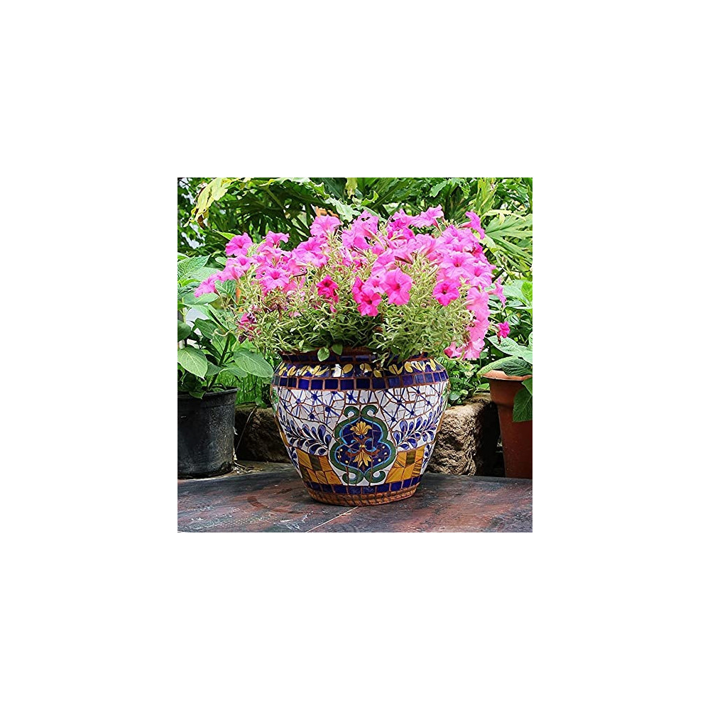 Kioiien Large Flower Pots Round Upscale Ceramic Mosaic Plant Pots Hand-Printed Coloured Creative Flowerpots Indoor Outdoor Ga