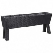 vidaXL Garden Raised Bed with Legs and 5 Pots 46.4"x9.8"x19.7" Poly Rattan Black
