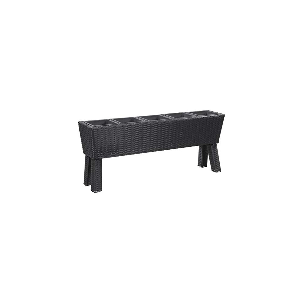 vidaXL Garden Raised Bed with Legs and 5 Pots 46.4"x9.8"x19.7" Poly Rattan Black