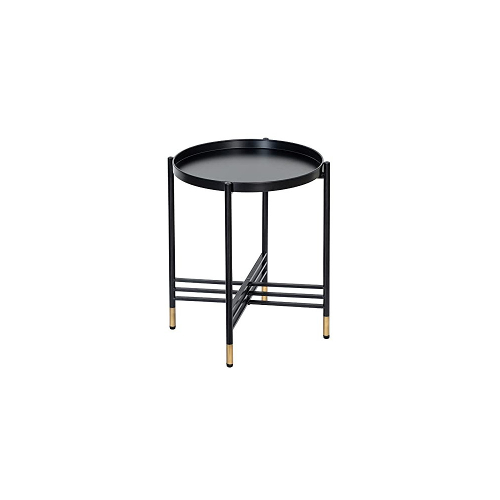 Side End Cooffe Folding Table - MBOOYOME 15.75” Diameter Accent Metal Round Modern 2-Tier Patio Table with Tray for Living Ro