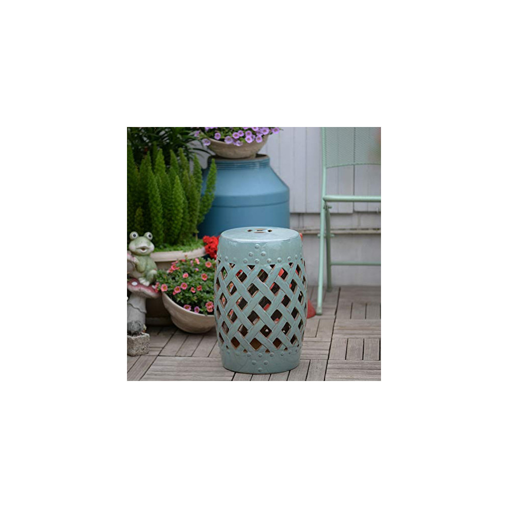 1 PC Details About 13" Ceramic Indoor Outdoor Patio Lattice Garden Stool End Table Garden Decor