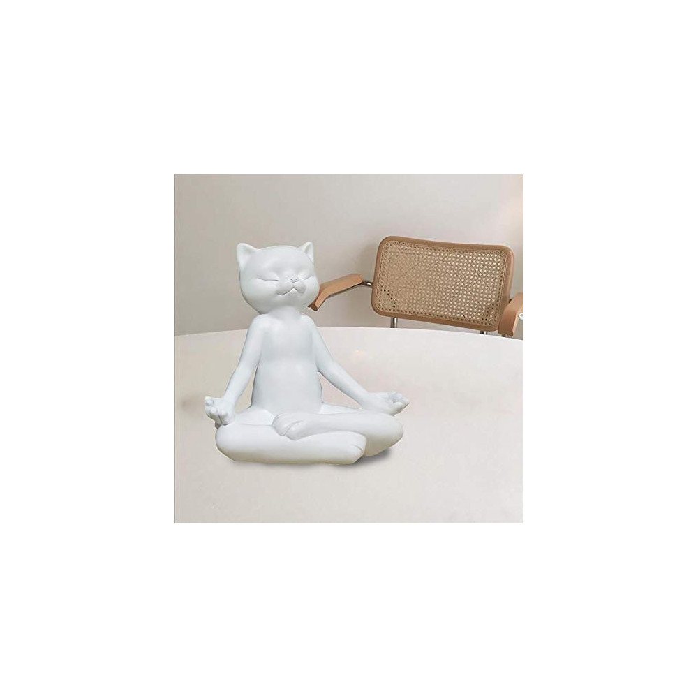 YeLukk Yoga Animal Decor,Creative Simulation White Meditation Cat Crafts Landscape, Figurine Decoration for Indoor Outdoor La