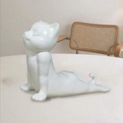 YeLukk Yoga Animal Decor,Creative Simulation White Meditation Cat Crafts Landscape, Figurine Decoration for Indoor Outdoor La