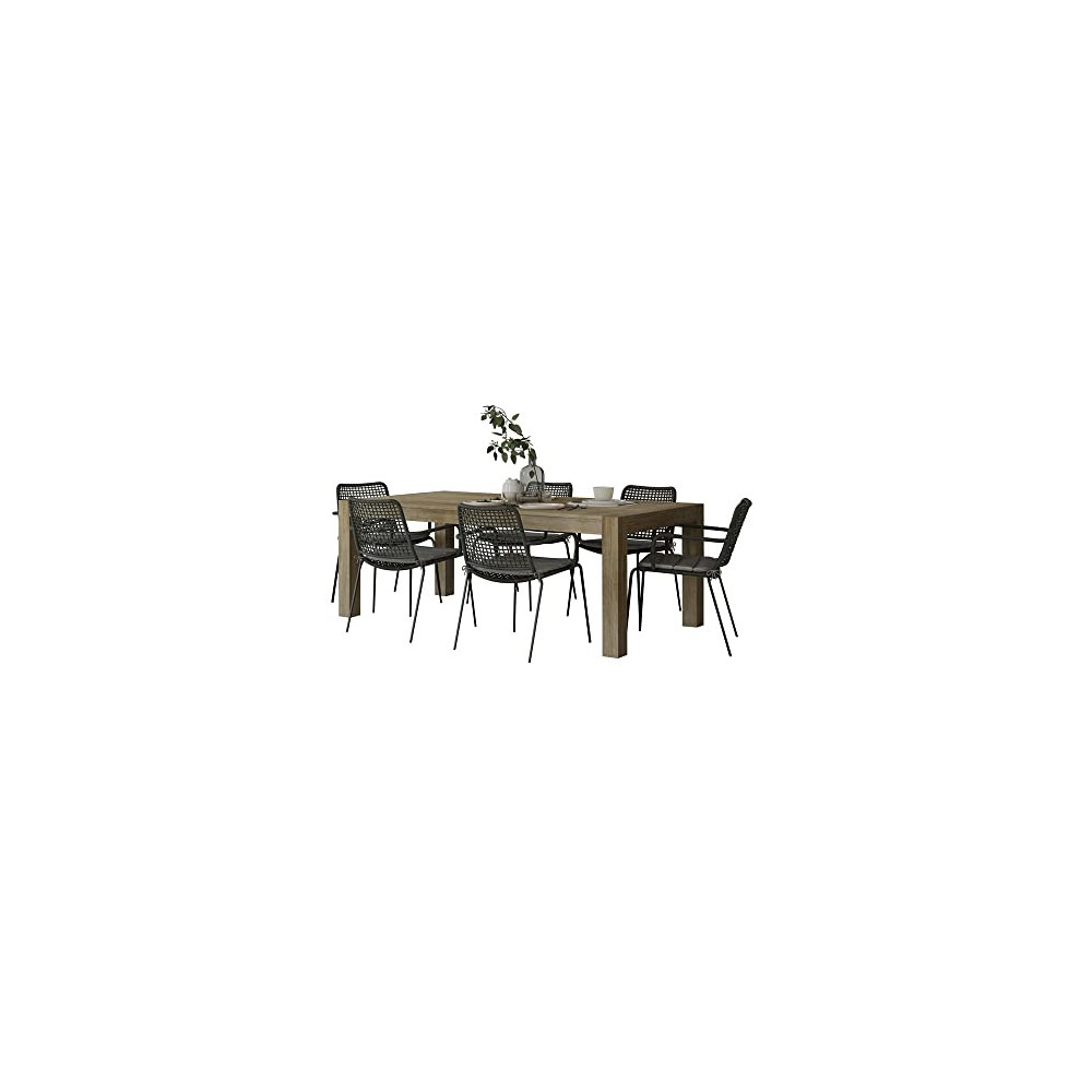 Midtown Concept Clare 7-Piece Indoor Dining Room Table Set Modern Dining Set Beige Kitchen Table with 6 Dark Grey Dining Chai