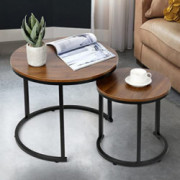 Modern Nesting Coffee Table Set of 2 for Living Room Balcony Office, Round Wood Accent Side Coffee Tables with Sturdy Metal F
