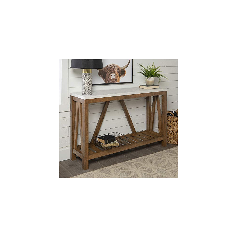 Walker Edison Modern Farmhouse Accent Entryway Table Entry Table Living Room End Table, 52 Inch, Marble and Walnut