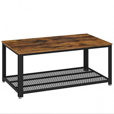 VASAGLE Industrial Coffee Table with Storage Shelf for Living Room, Wood Look Accent Furniture with Metal Frame, Easy Assembl