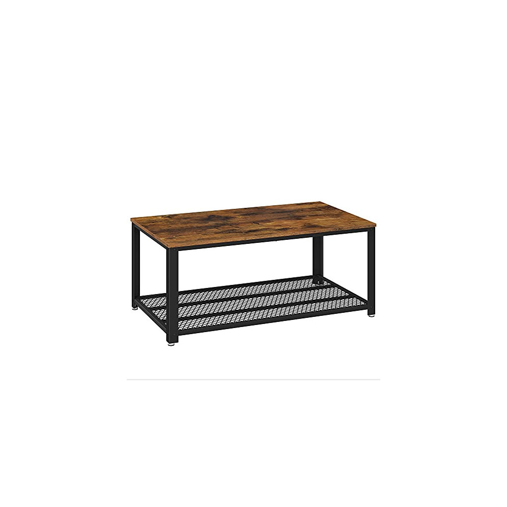 VASAGLE Industrial Coffee Table with Storage Shelf for Living Room, Wood Look Accent Furniture with Metal Frame, Easy Assembl