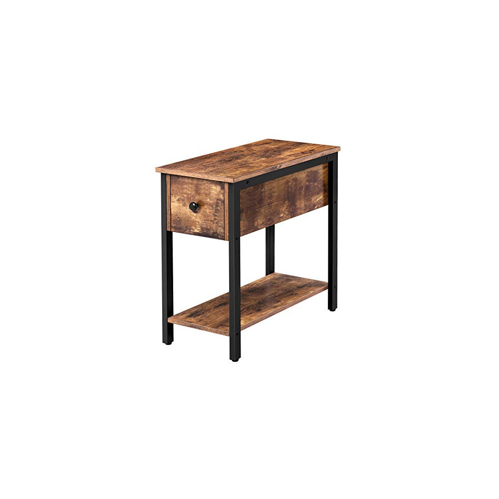 HOOBRO Side Table, 2-Tier Nightstand with Drawer, Narrow End Table for Small Spaces, Stable and Sturdy Construction, Wood Loo