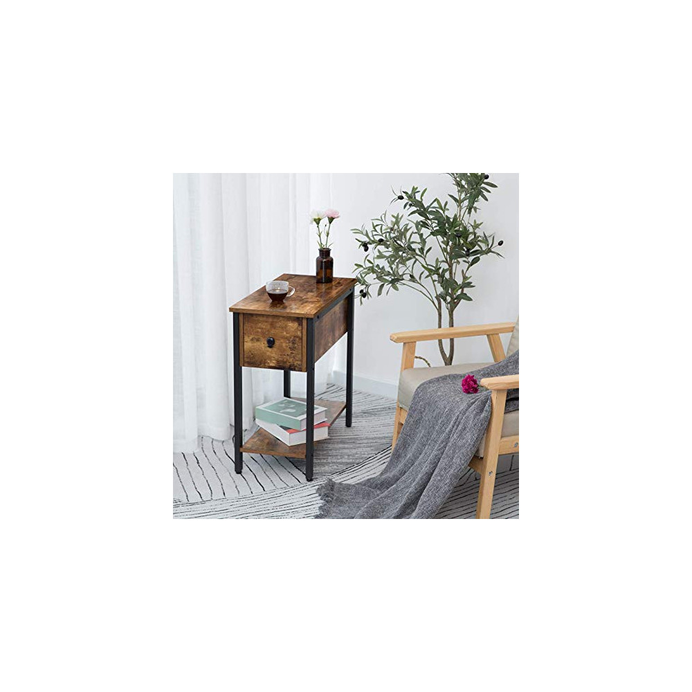 HOOBRO Side Table, 2Tier Nightstand with Drawer, Narrow End Universe