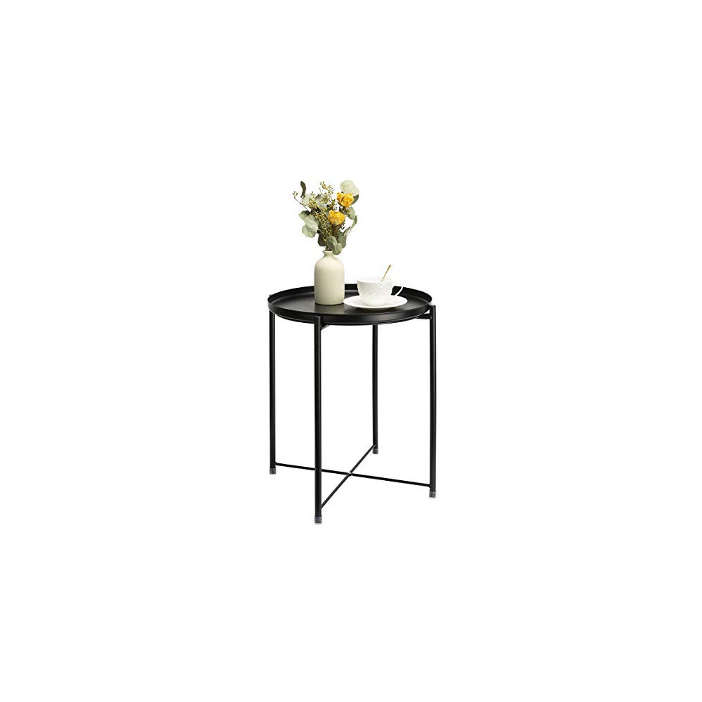 danpinera Side Table Round Metal, Outdoor Side Table Small Sofa End Table Indoor Accent Table Round Metal Coffee Table Waterp