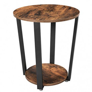 VASAGLE End Table, Round Side Table with Storage Shelf, Easy Assembly, Industrial Accent Furniture with Steel Frame, Rustic B