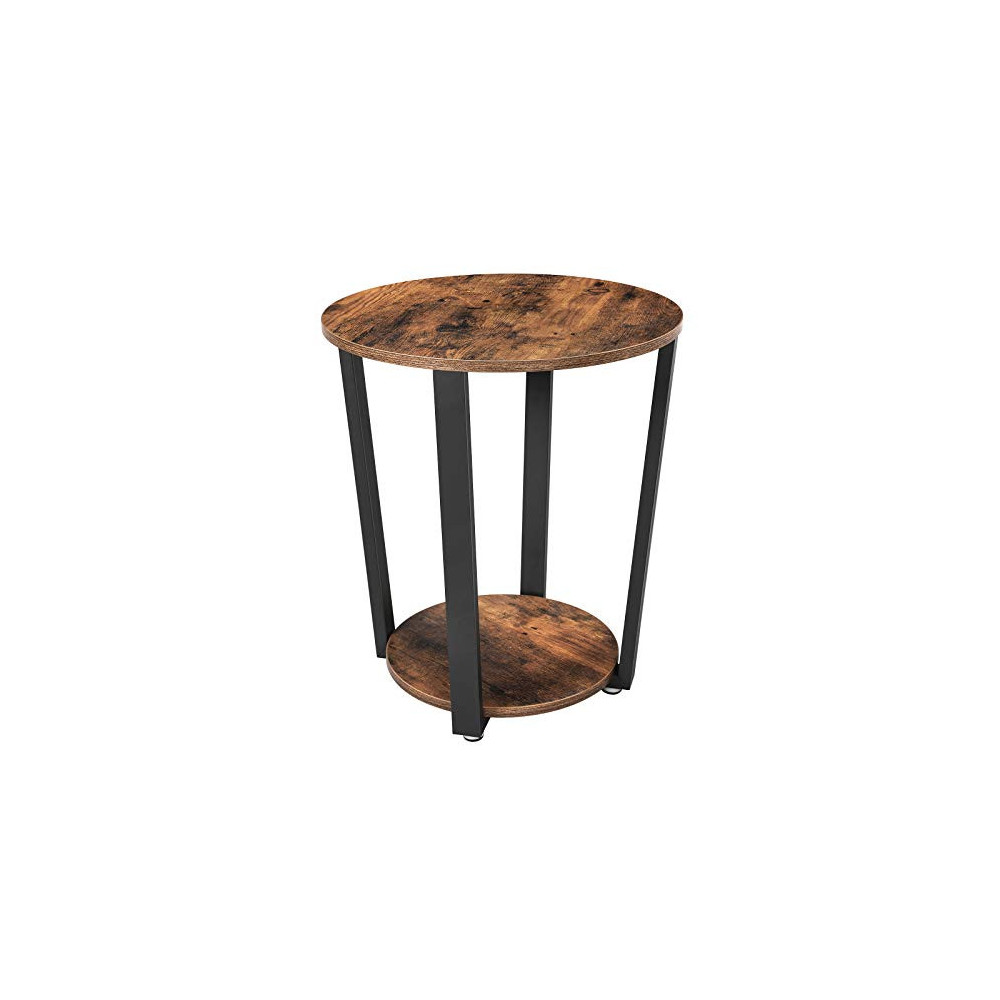 VASAGLE End Table, Round Side Table with Storage Shelf, Easy Assembly, Industrial Accent Furniture with Steel Frame, Rustic B