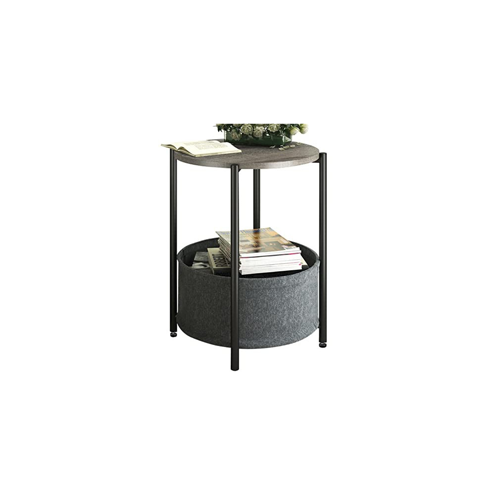 Allewie Round Side Table with Fabric Storage Basket, Industrial End Table, Bedside Table, Coffee Table with Metal Frame, Acce