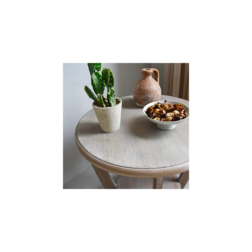 COZAYH Rustic Farmhouse end Table with Storage Shelf, French Universe