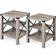IDEALHOUSE Rustic End Table Set of 2, Farmhouse Accent Cocktail Table Storage Shelf, Industrial Wood Look Tea Table, Sofa Cen