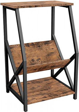 IRONCK Side Tables Living Room, Industrial End Table with Storage Wood Look Industrial Accent Table, Vintage Brown