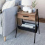 Nathan James Hugo Wood Nightstand, Rustic Accent End or Side Table with Drawer, Durable Black Metal Frame & Leather Hammock, 