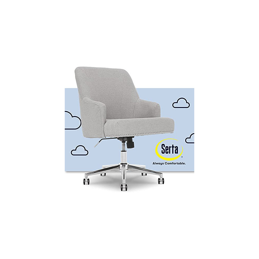 Serta Leighton Home Office Memory Foam, Height-Adjustable Desk Accent Chair with Chrome-Finished Stainless-Steel Base, Twill 