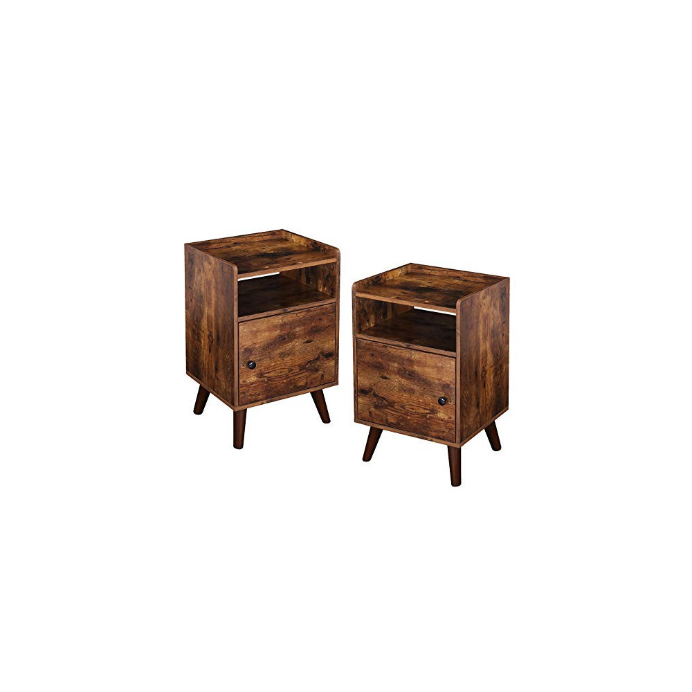 HOOBRO Nightstand Set of 2, 3-Tier End Table with Switchable Door, Side Table for Small Spaces, Stable Wooden Legs, Wood Look