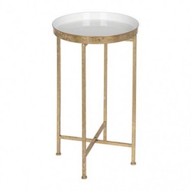 Kate and Laurel Celia Round Metal Foldable Tray Accent Table, White with Gold Base