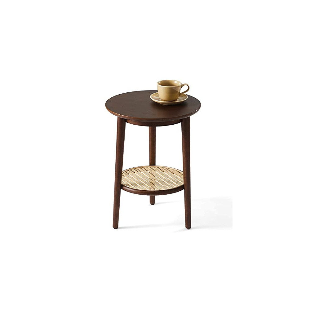 Harmati Round Side Table with Storage - Walnut End Table for Living Room, Bedroom and Small Spaces, Modern Accent Bedside Tab