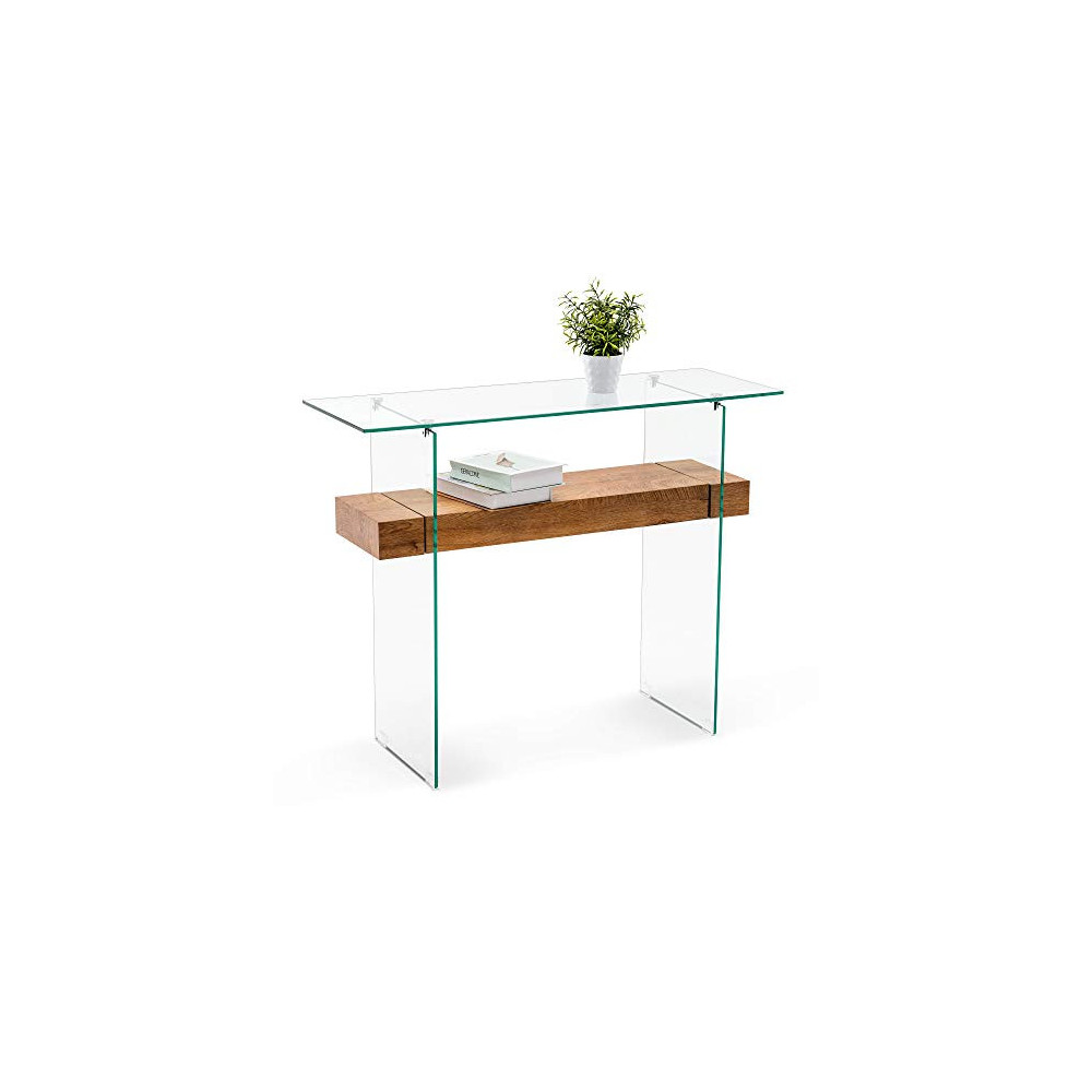 Ivinta Narrow Glass Console Table with Storage Modern Sofa Table Entryway Table Glass Writing Desk Small Computer Desk TV Tab