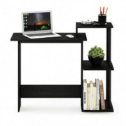 FURINNO Efficient Home Laptop Notebook Computer Desk, Square Side Shelves, Americano/Black