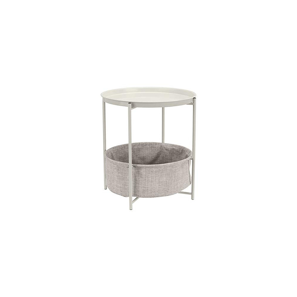 Amazon Basics Round Storage End Table, Side Table with Cloth Basket - White/Heather Gray, 19 x 18 x 18 Inches