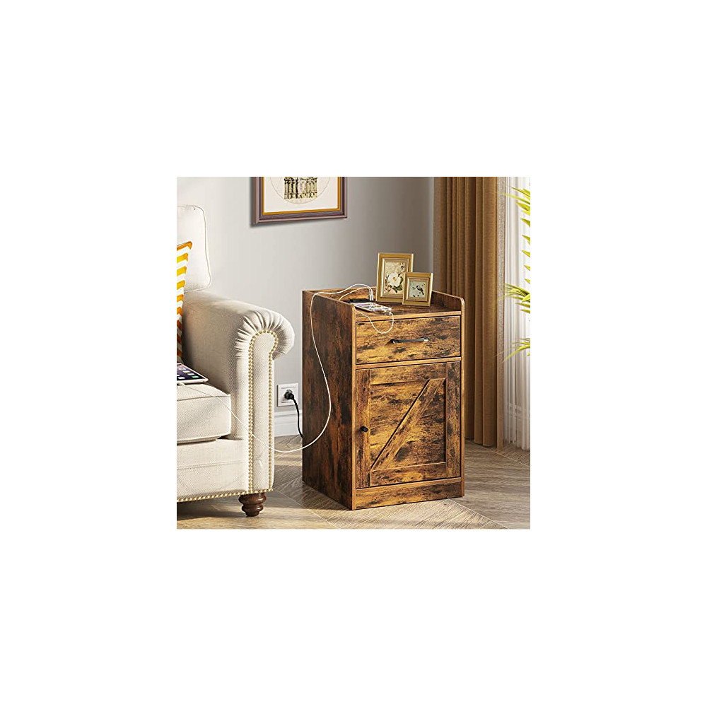 Rolanstar Nightstand with Charging Station, Farmhouse End Side