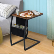 Side Table C Table Sofa End Table Couch Table with Storage Pocket, C Shaped End Table for Living Room, Steel Frame Snack Side