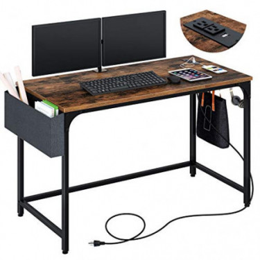 Rolanstar Computer Desk with Power Outlet, Home Office PC Desk with USB Ports Charging Station, 39" Desktop Table with Side S