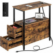 Rolanstar End Table with Charging Station, Narrow Side Table with 2 Wooden Drawers and USB Ports & Power Outlets, Nightstand 