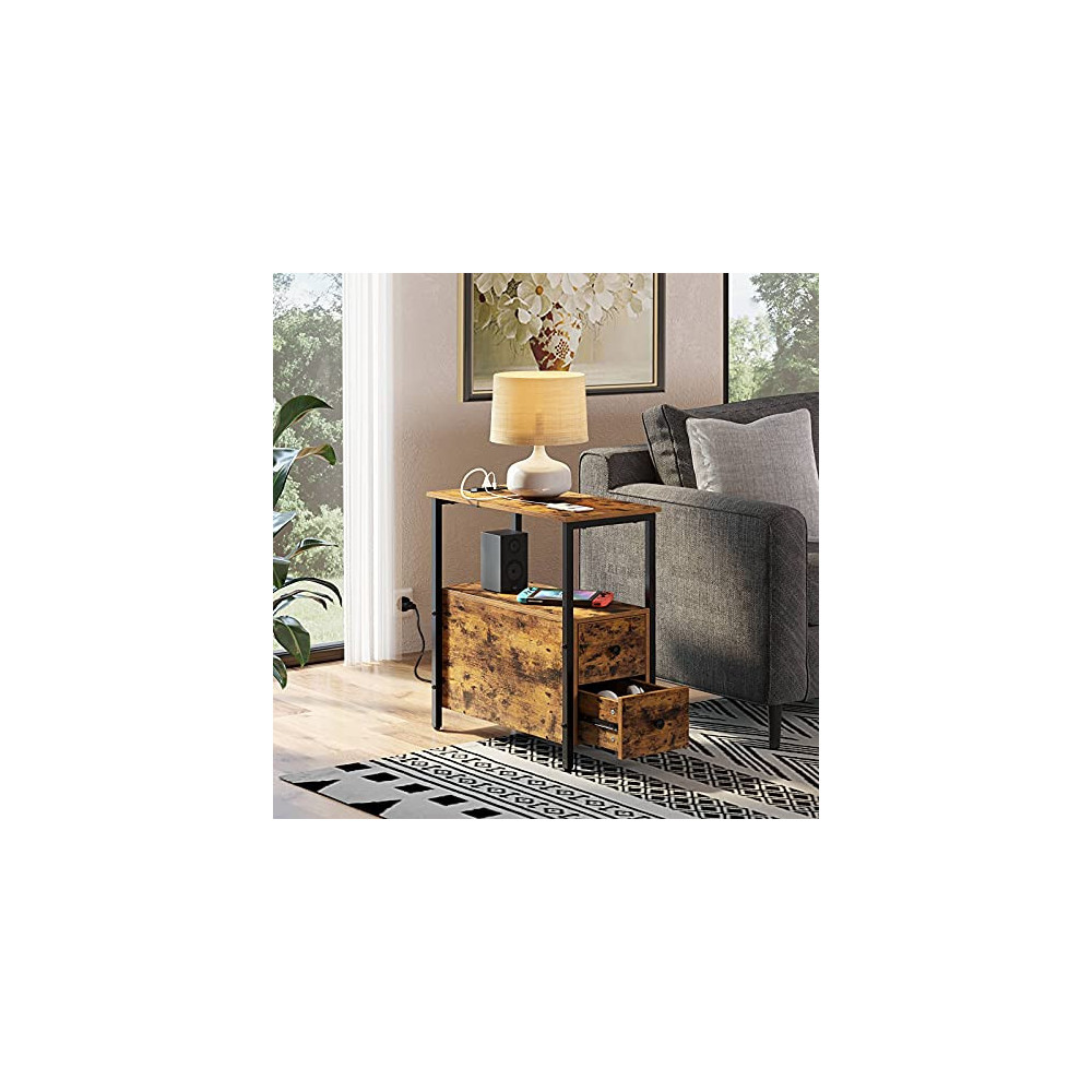 Rolanstar End Table with Charging Station, Narrow Side Table with