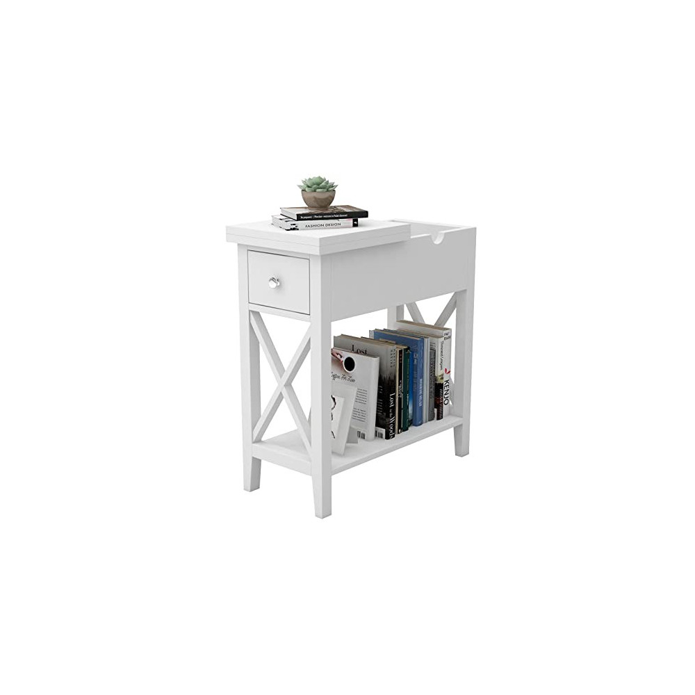 ChooChoo Flip Top Open End Table, Narrow Side Table Slim End Table for Living Room Bedroom