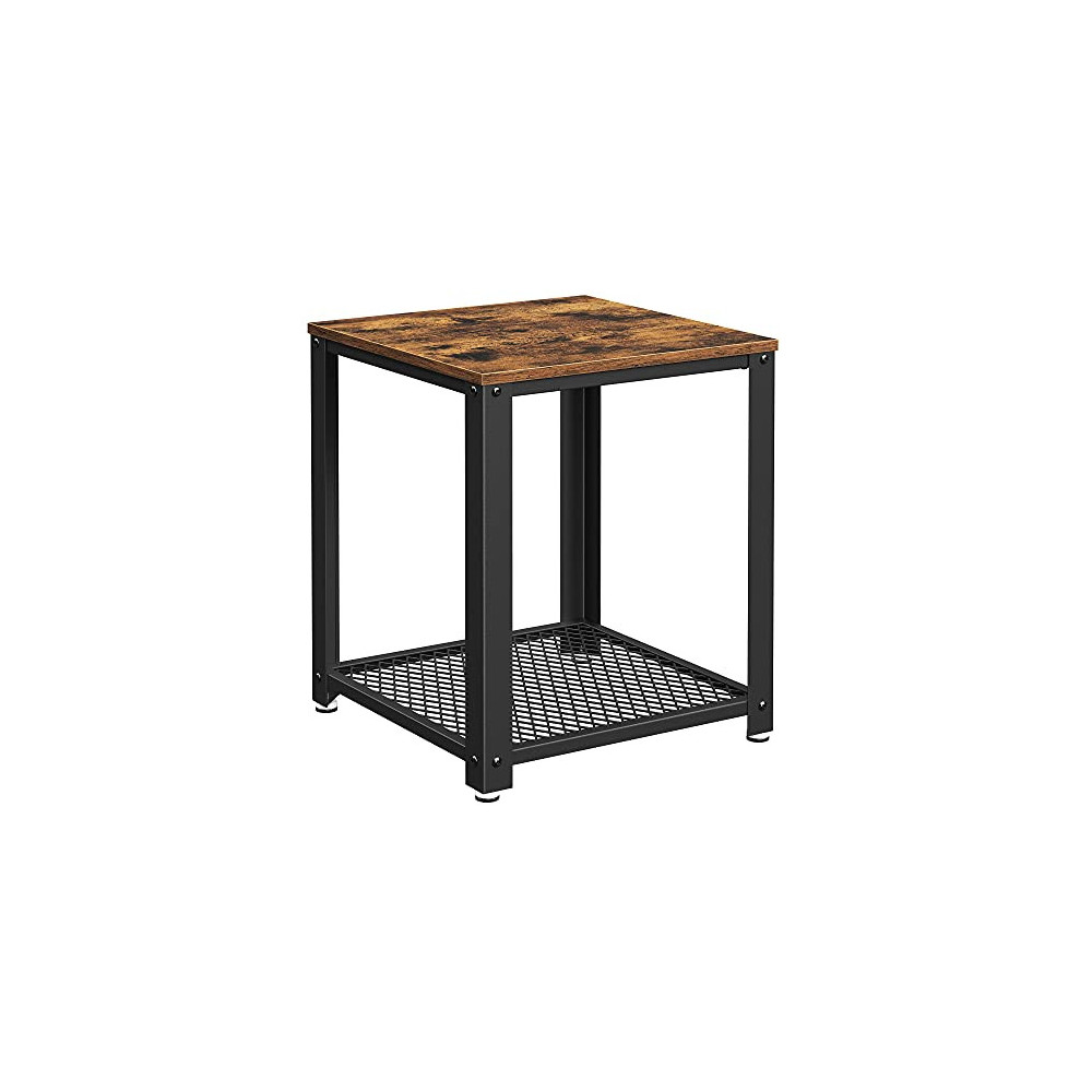 VASAGLE Industrial End Table, 2-Tier Side Table with Storage Shelf, Sturdy, Easy Assembly, Wood Look Accent Furniture, with M