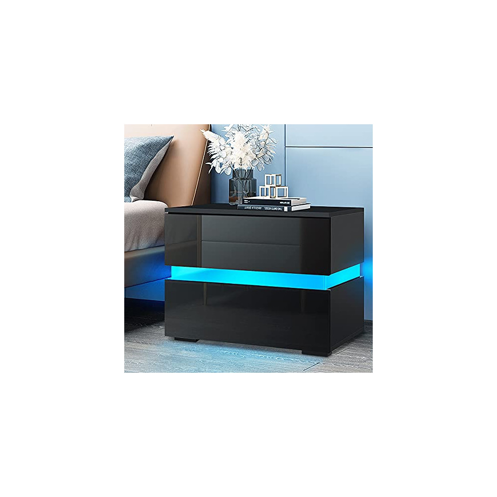 HALLOLURE LED Nightstand, Modern Design End Table Tall 2-Drawer Nightstand Stand Storage Shelf Bedside Side Table Bedside Fur