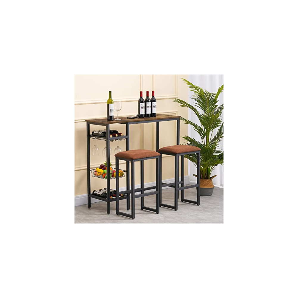 Giikin Bar Table, Counter Height Table with Wine Glass Holder and Bottle Rack, Dining Table Kitchen Bar Table with 3 Storage 